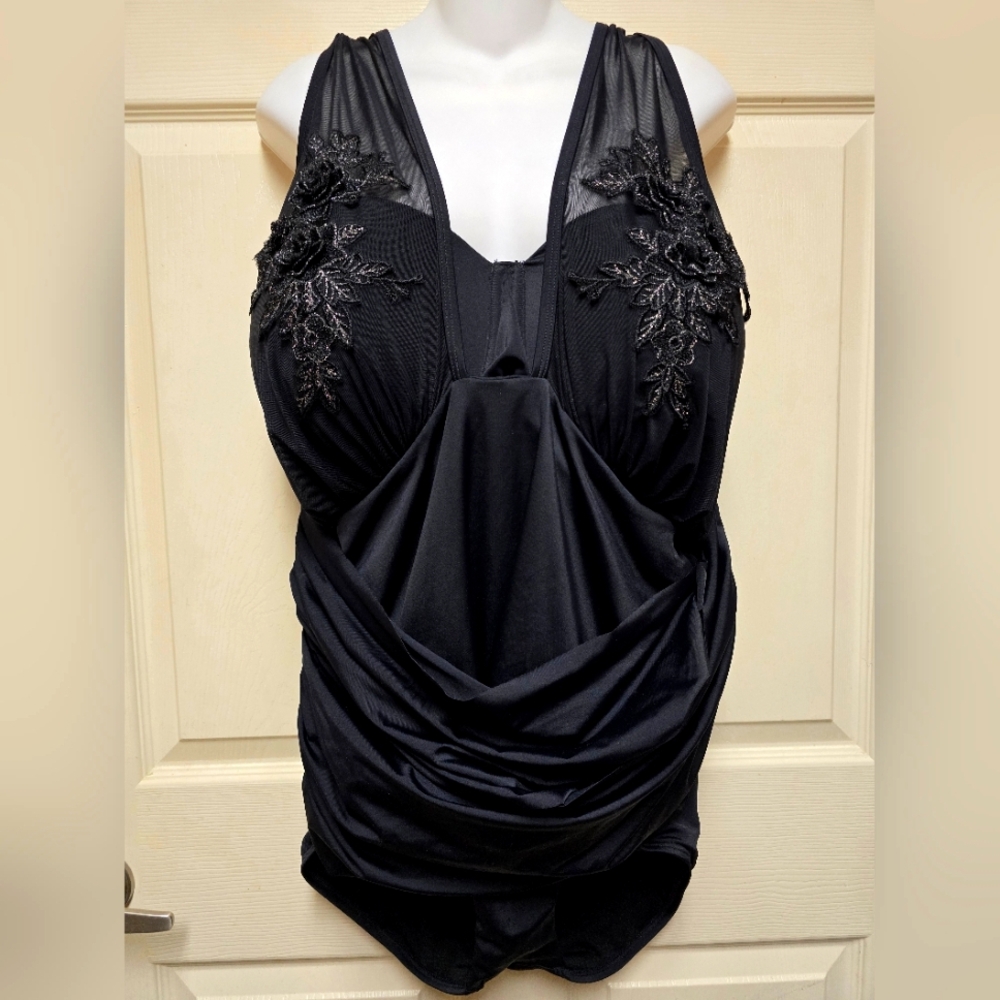 Swimsuits For All Black Mesh Sequin Swimsuit NWT Plus Size 28